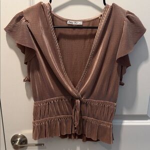 Zara Women's Tan Pleated Blouse
